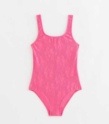 Girls Pink Hibiscus Jacquard Swimsuit