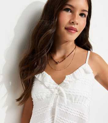 Girls White Textured Jersey Butterfly Cut Cami Top