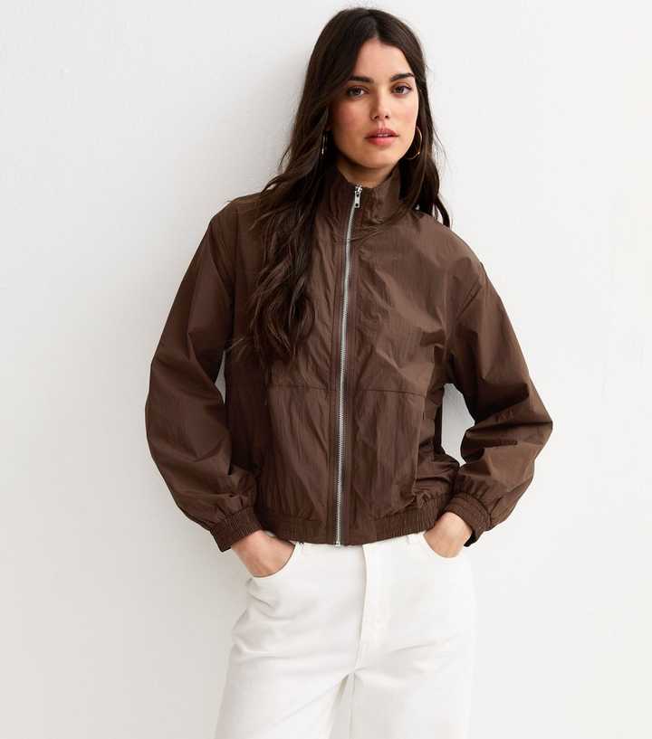 Dark Brown Zip Through Funnel Neck Jacket