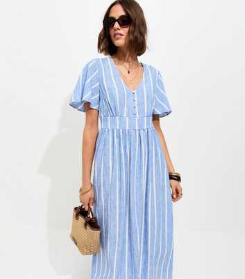 Blue Stripe Woven Midi Dress
