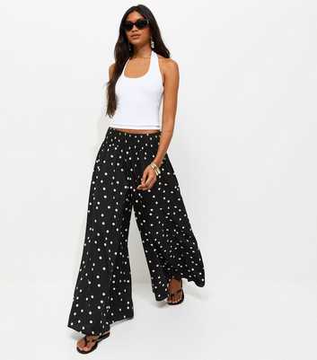Black Crepe Spot Print Palazzo Trousers
