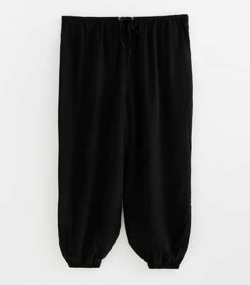Curves Black Wide Drawstring Waist Cuffed Trousers