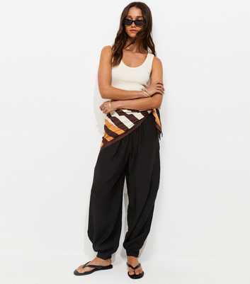 Black Wide Drawstring Waist Cuffed Trousers