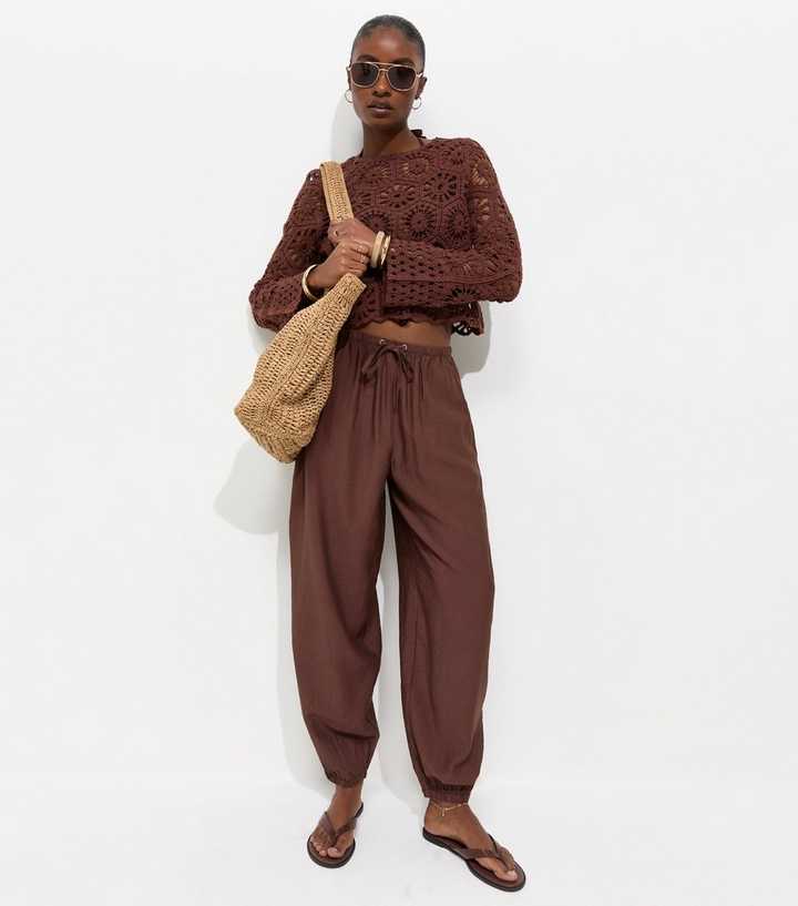 Mink Wide Drawstring Waist Cuffed Trousers
