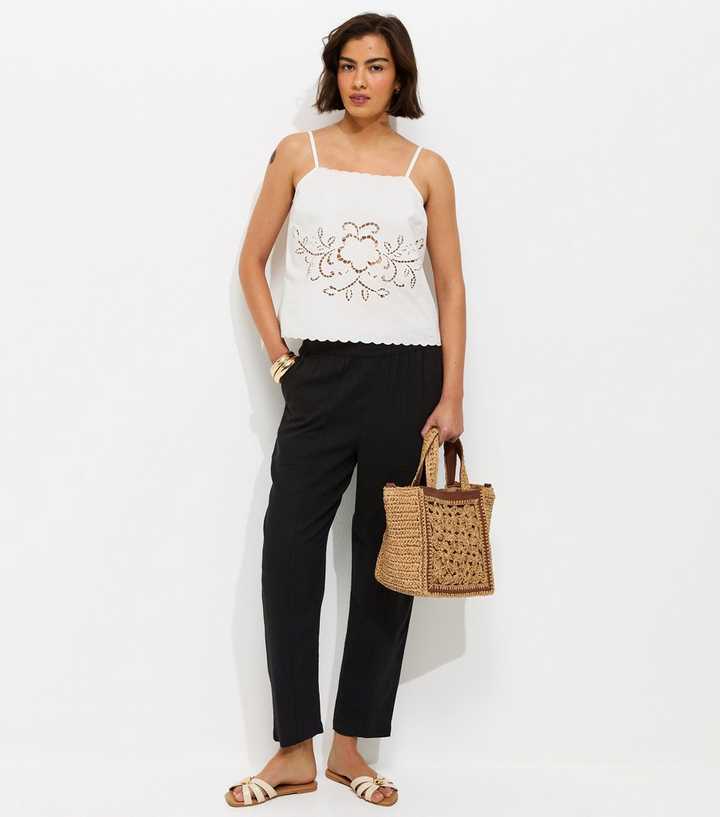 Black With Linen Tapered Trousers