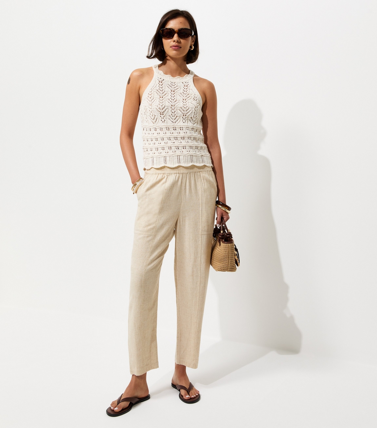 Women's Stone With Linen Tapered Trousers New Look