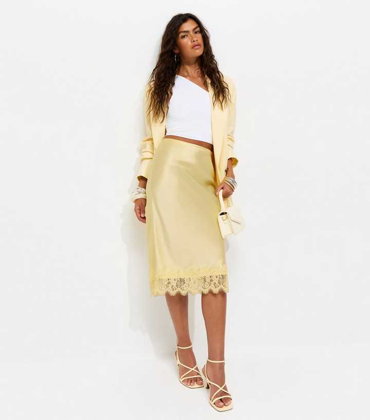 Light Yellow Satin Lace Trim Skirt