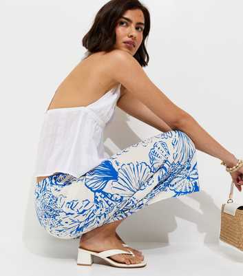 Blue Shell Print Bias Cut Midi Skirt