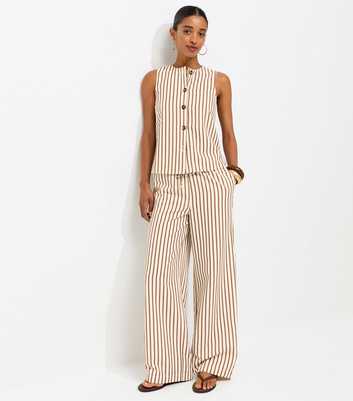 Brown Striped Seersucker Wide Leg Trousers