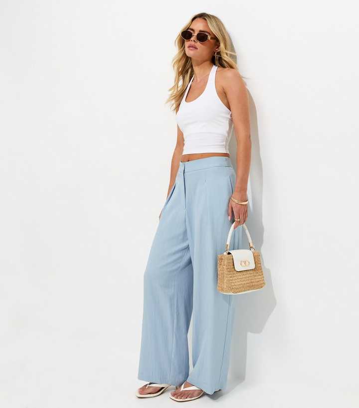Petite Light Blue Tailored Wide Leg Trousers