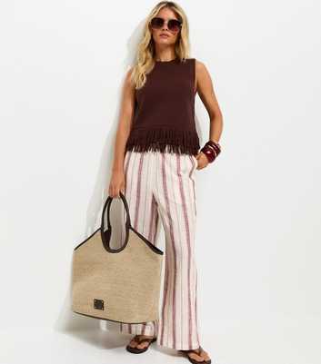 Petite Rust Striped Woven Wide Leg Trousers
