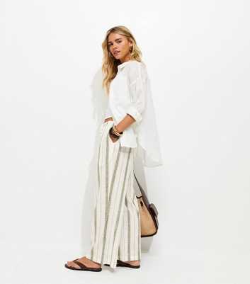 Petite Green Striped Woven Wide Leg Trousers