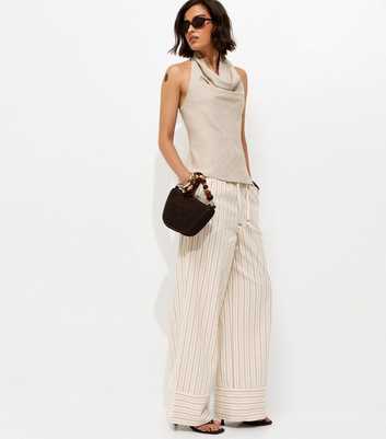 Cream Cotton Rich Striped Wide Leg Trousers