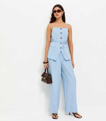 Light Blue Tailored Wide Leg Trousers