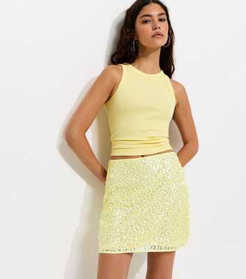 Yellow Sequinned Mini Skirt
