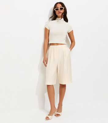 Cream Pinstripe Tailored Jort Shorts