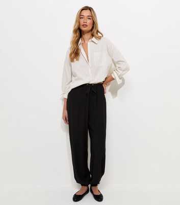 Tall Black Drawstring Cuffed Trousers