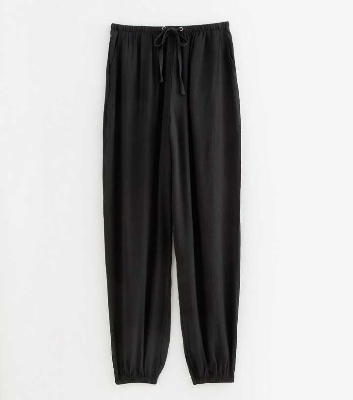 Tall Black Drawstring Cuffed Trousers
