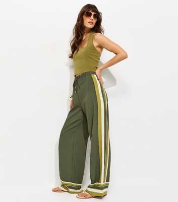 Tall Green Striped Wide Leg Trousers