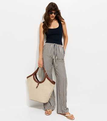 Tall Blue Seersucker Stripe Wide Leg Trousers