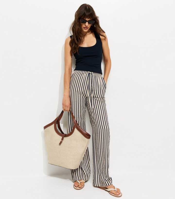 Tall Blue Seersucker Stripe Wide Leg Trousers