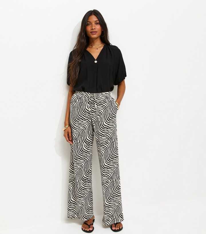 Brown Zebra Print Crinkle Texture Wide Leg Trousers