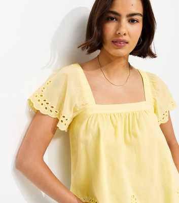 Yellow Embroidered Square Neck Blouse