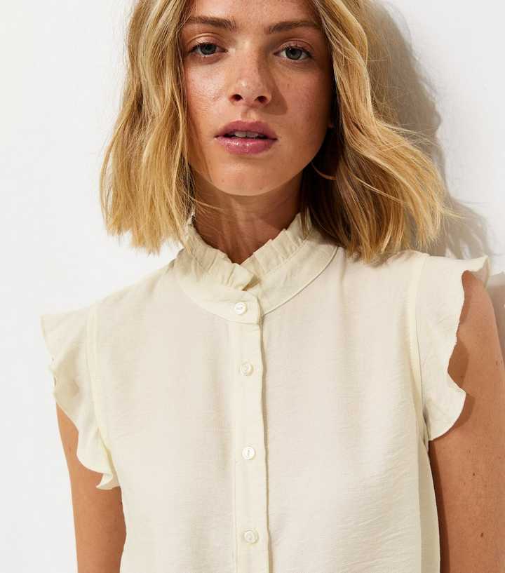 Cream Frilly Cap Sleeve Shirt
