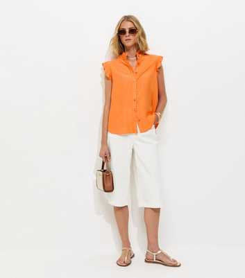 Bright Orange Frilly Cap Sleeve Shirt