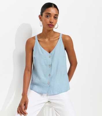 Light Blue Button Front V-Neck Cami Top