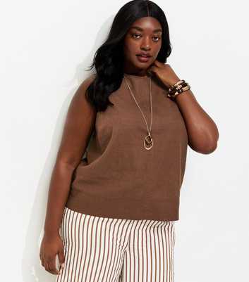 Curves Dark Brown Linen Rich Sleeveless Top
