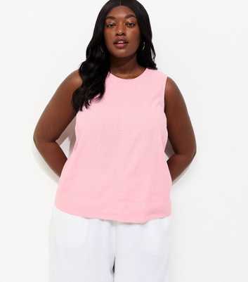 Curves Pale Pink Linen Rich Sleeveless Top