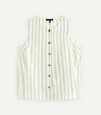 Curves Green Cotton Stripe Button Through Waistcoat