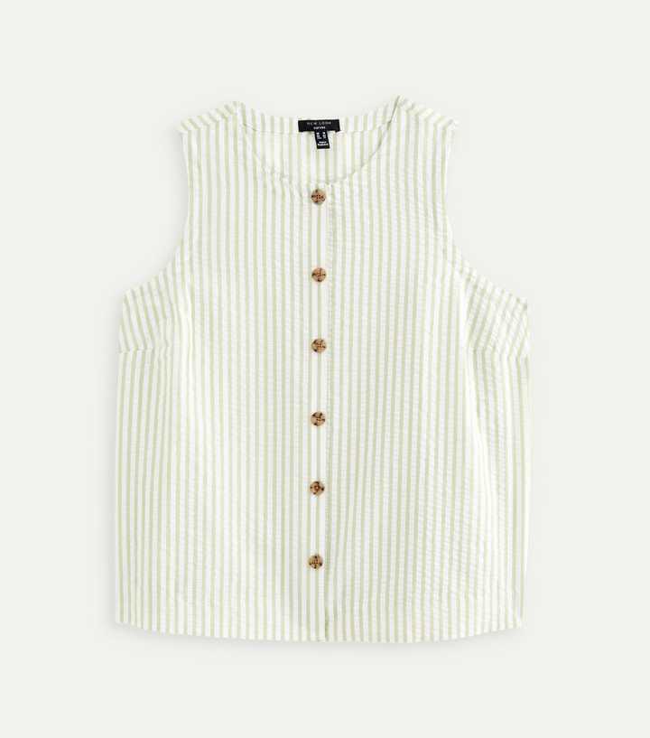 Curves Green Cotton Stripe Button Through Waistcoat