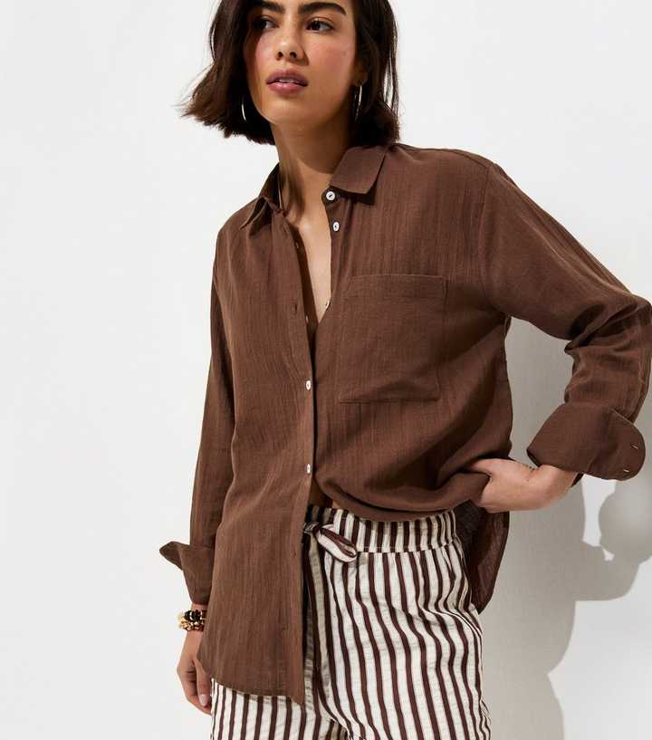 Dark Brown Cotton Oversized Shirt | New Look