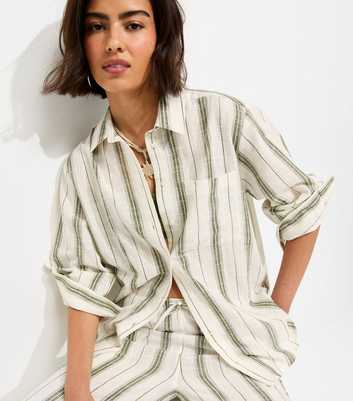Green Cotton Striped Oversize Shirt