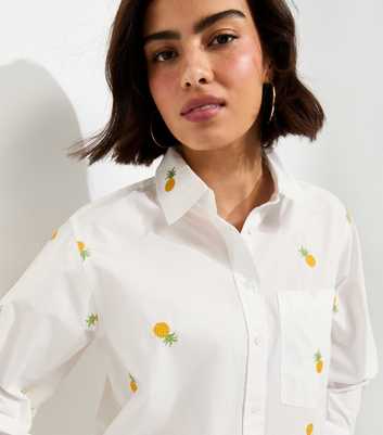 White Pineapple Embroidered Poplin Shirt
