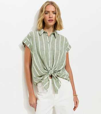 Green Striped Tie Front Shirt