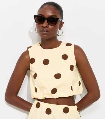Cream Cotton Large Spot Print Sleeveless Crop Top