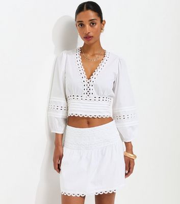 トップス pintuck cropped blouse White Pintuck Balloon Sleeve Cropped Blouse | New Look