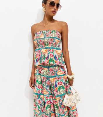 Multicoloured Parrot Shirred Bandeau Top