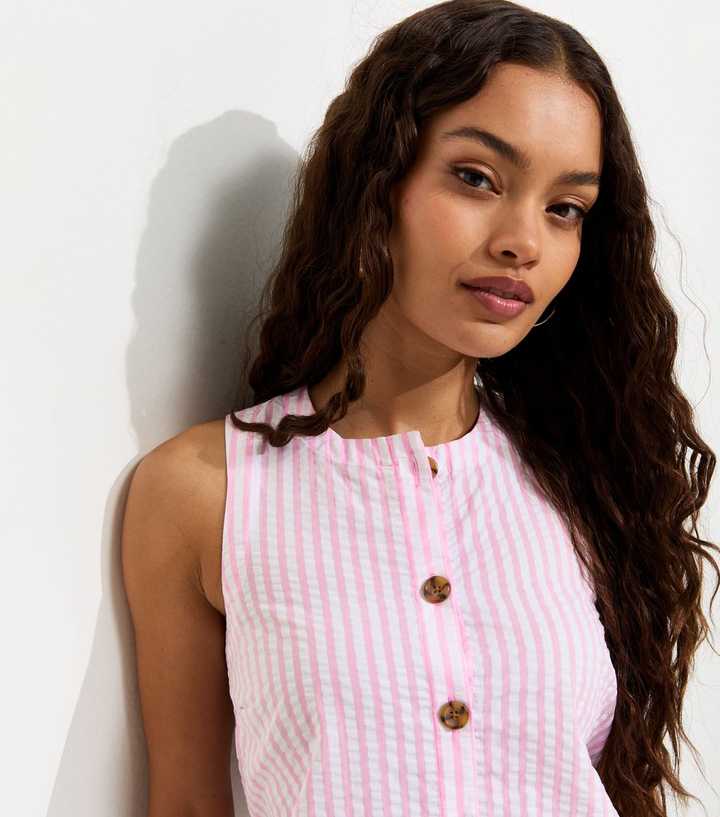 Petite Pink Seersucker Stripe Button Front Waistcoat