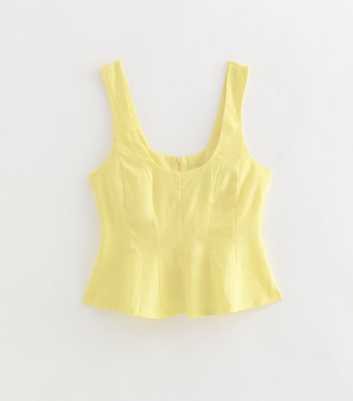 Petite Light Yellow Linen Rich Scoop Neck Top