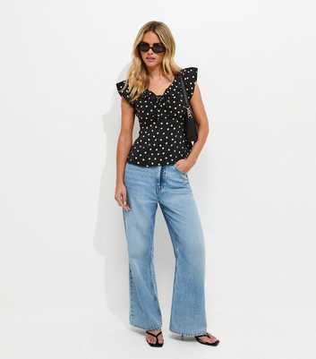 Petite Black Polka Dot Frill Trim Tea Top
