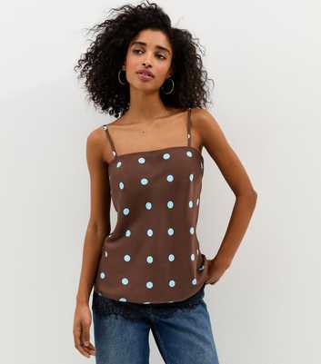 Brown Polka Dot Longline Cami Top