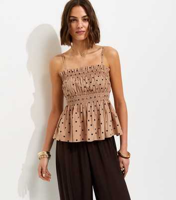 Brown Spot Print Square Neck Cami Top