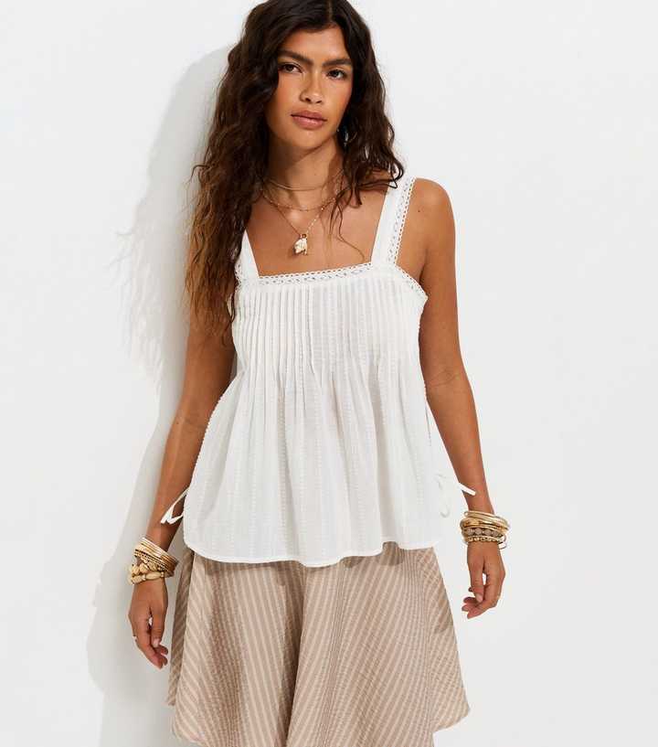 White Cotton Pintuck Cami Top