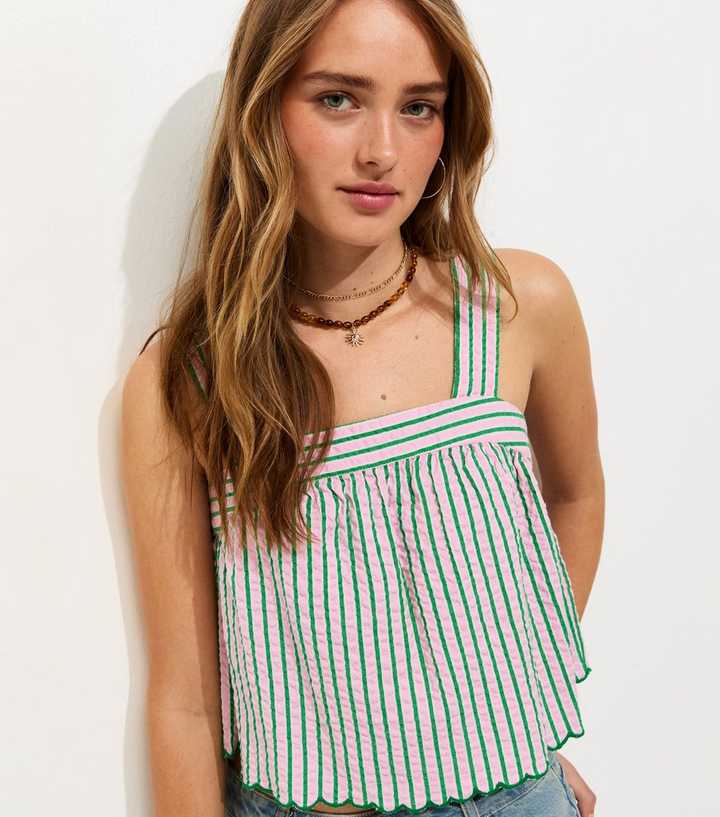 Pink Striped Square Neck Cami Top
