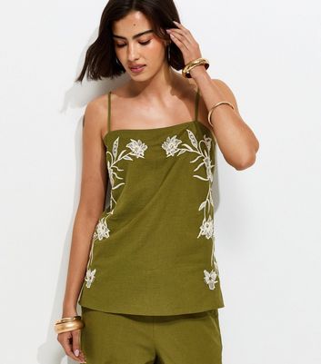 khaki-floral-tie-side-cami-top