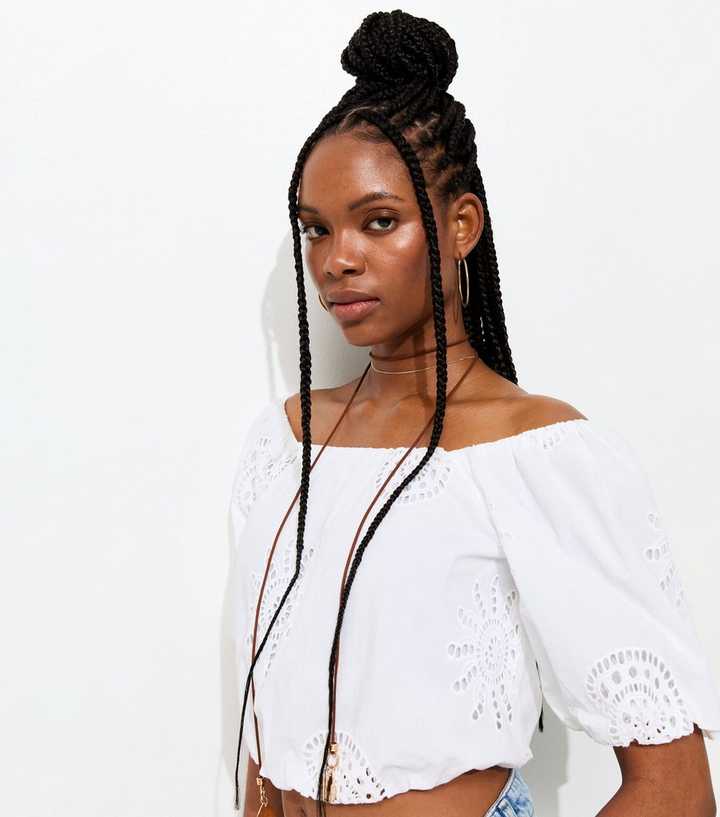 White Broderie Anglaise Bubble Hem Cropped Top